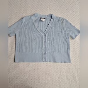 Womens XL sky blue short sleeved cropped cardigan